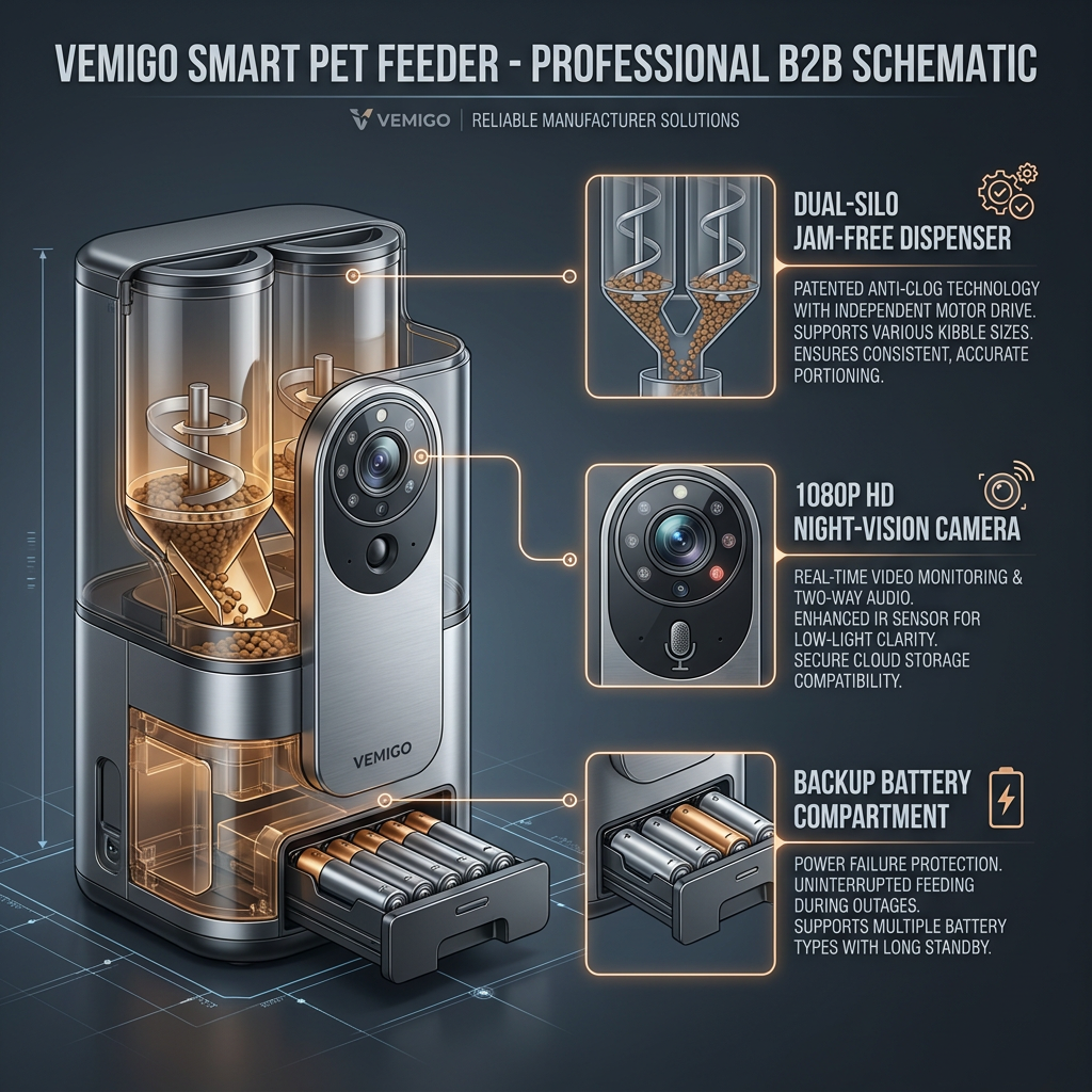 VEMIGO Smart Dual-Silo Automatic Pet Feeder with 1080P HD Camera & App Control