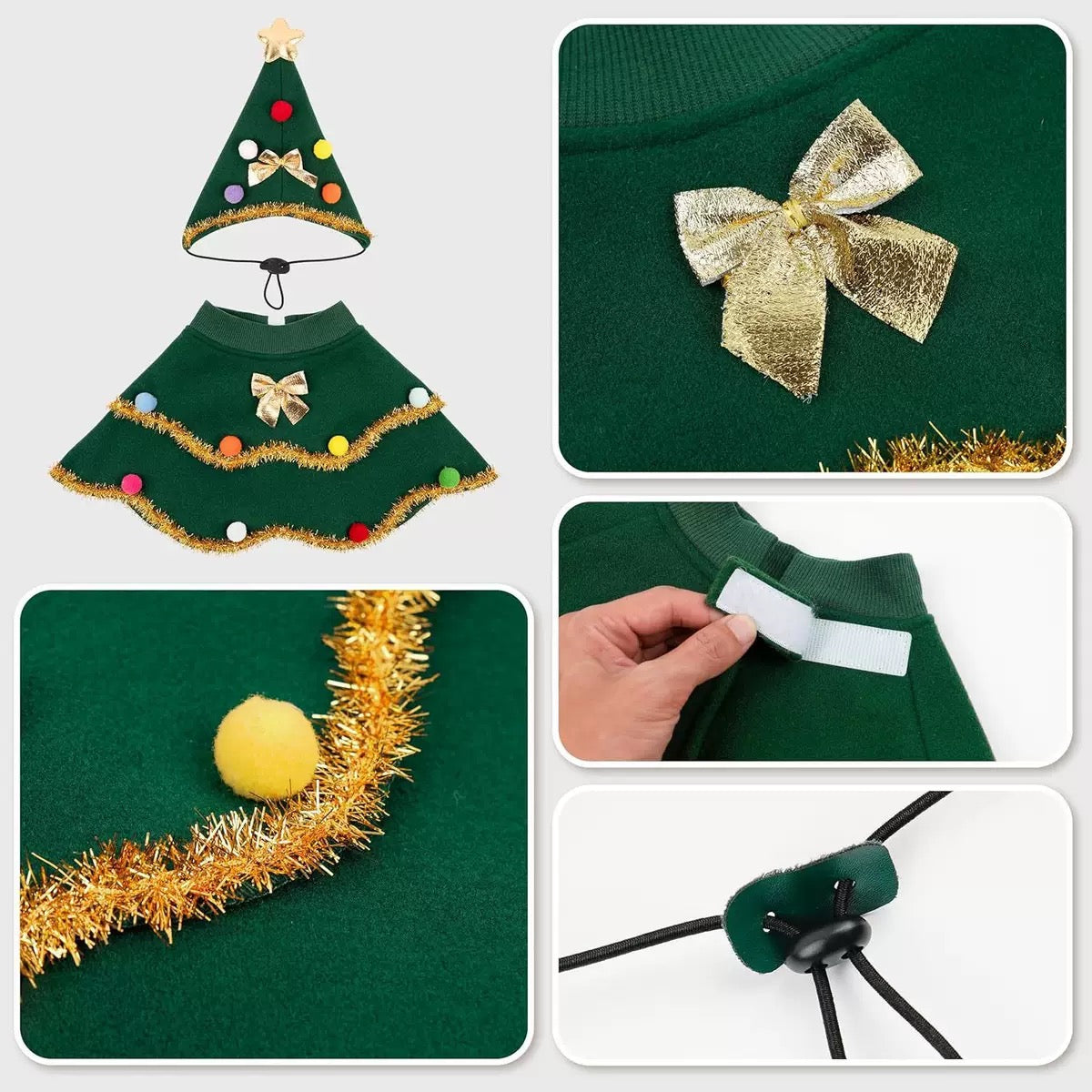 Christmas Tree Pet Cape & Hat Set - Holiday Dog Cat Costume