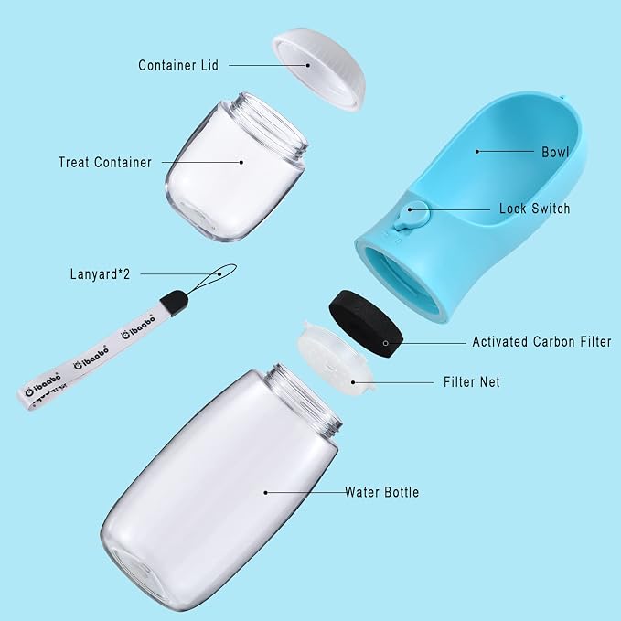Portable Dog Water Bottle with Detachable Food Container - 2-in-1 Leakproof Travel Pet Feeder & Drinking Dispenser