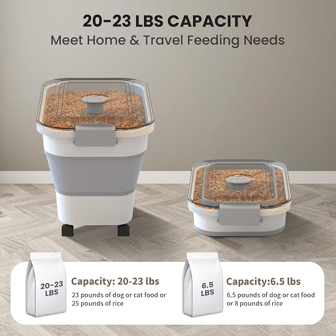Collapsible Pet Food Storage Container with Airtight Lid - Multifunctional Transparent Dog & Cat Food Dispenser
