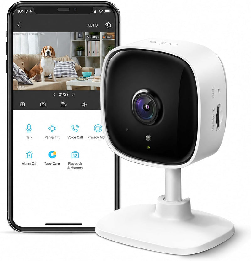 Smart Pan-Tilt Indoor Pet Security Camera - HD Night Vision & Two-Way Audio