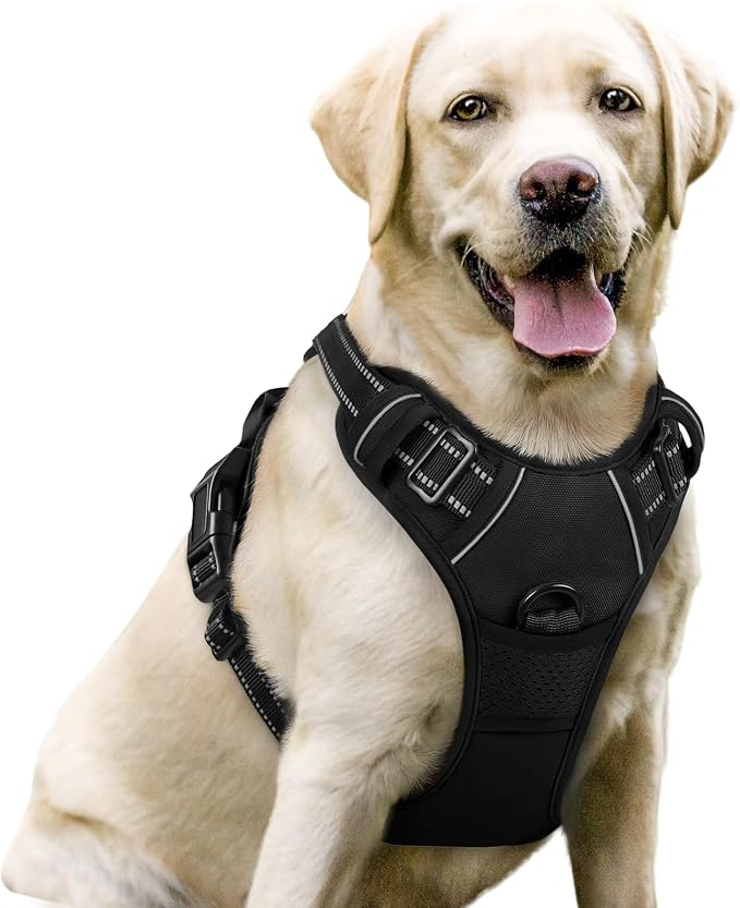No-Pull Adjustable Dog Harness - Reflective Breathable Pet Vest with Front & Back Leash Clips