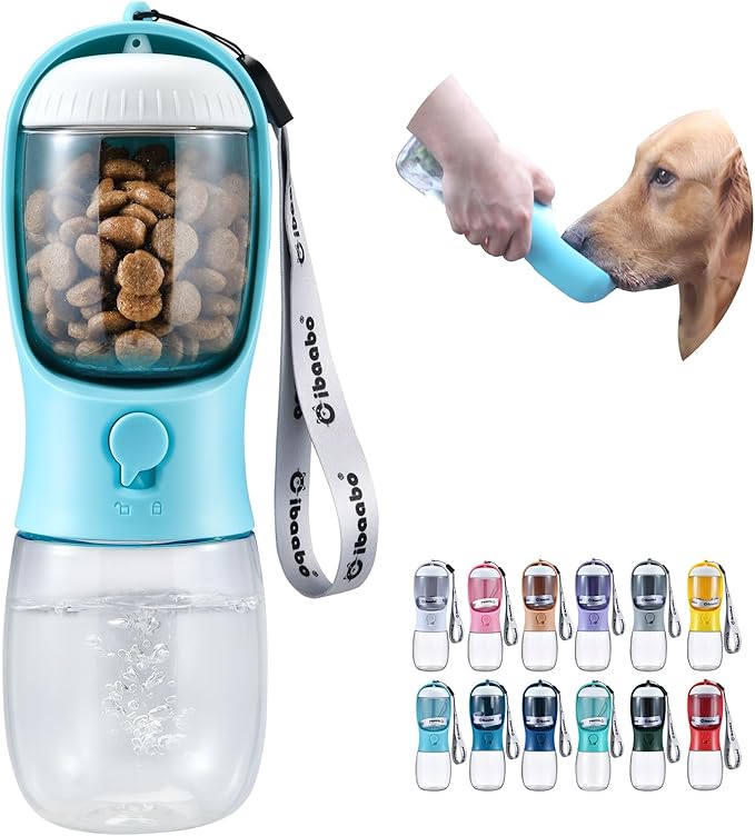 Portable Dog Water Bottle with Detachable Food Container - 2-in-1 Leakproof Travel Pet Feeder & Drinking Dispenser