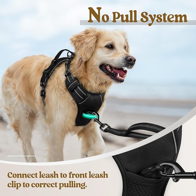 No-Pull Adjustable Dog Harness - Reflective Breathable Pet Vest with Front & Back Leash Clips