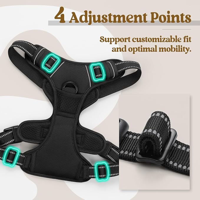 No-Pull Adjustable Dog Harness - Reflective Breathable Pet Vest with Front & Back Leash Clips