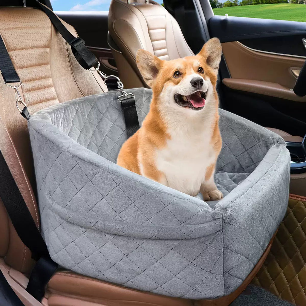 Detachable Dog Car Booster Seat with Safety Belt - Washable Travel Bed for Small Dogs and Cats