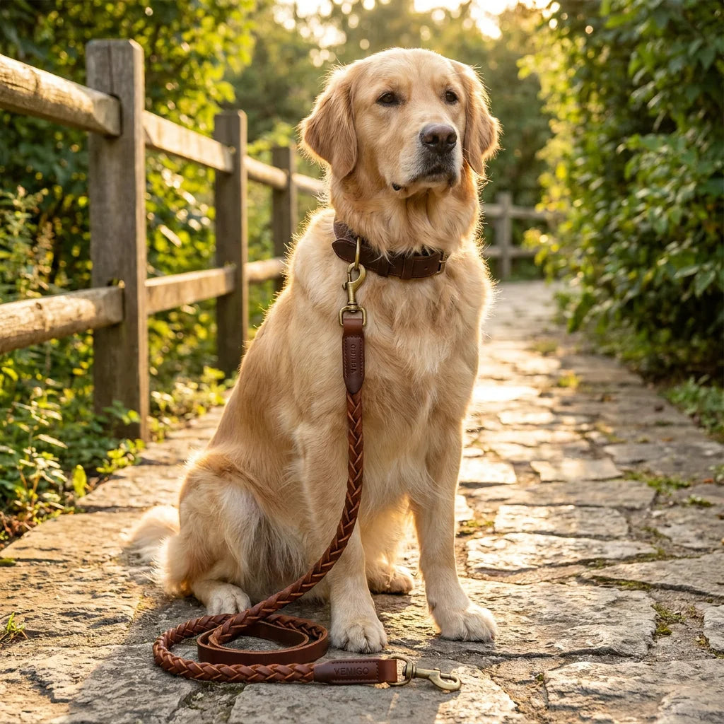 VEMIGO Handcrafted Genuine Leather Dog Lead - Luxury Full Grain Leather
