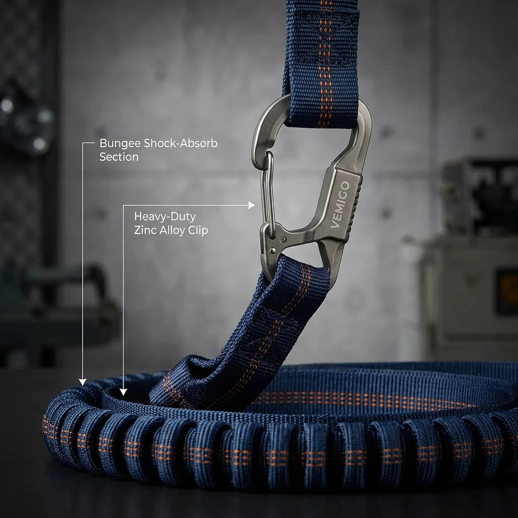 VEMIGO Heavy-Duty Tactical Dog Leash - Shock Absorbing & Dual Padded Handles