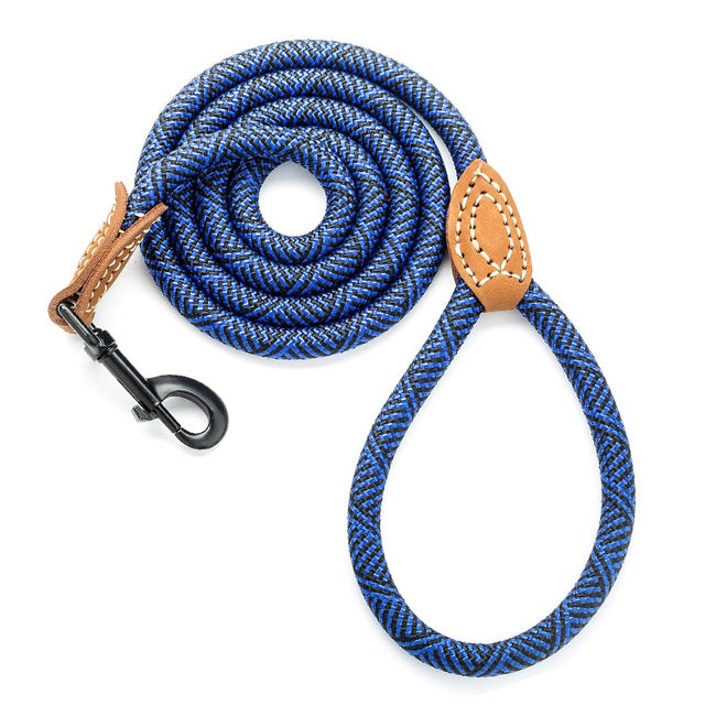 VEMIGO Genuine Leather Connection Round Braided Rope Dog Leash