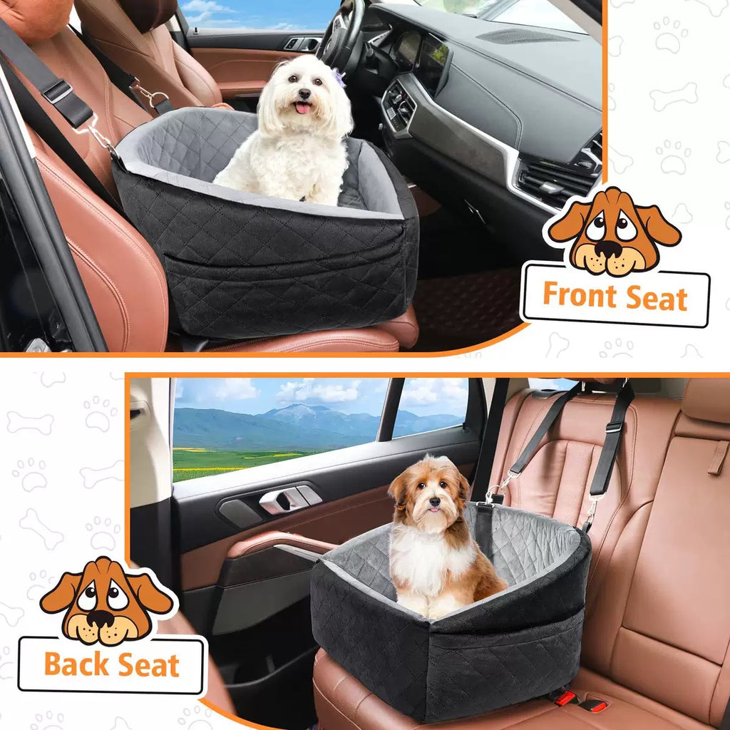 Detachable Dog Car Booster Seat with Safety Belt - Washable Travel Bed for Small Dogs and Cats