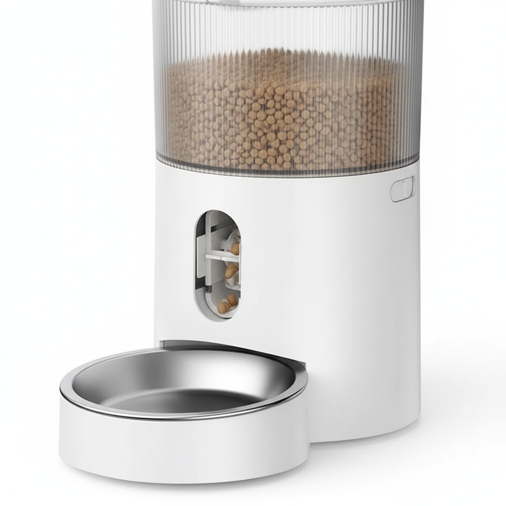 Smart pet feeder food hopper and dispensing mechanism detail