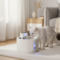 White wireless pet water fountain with cat drinking lifestyle photo