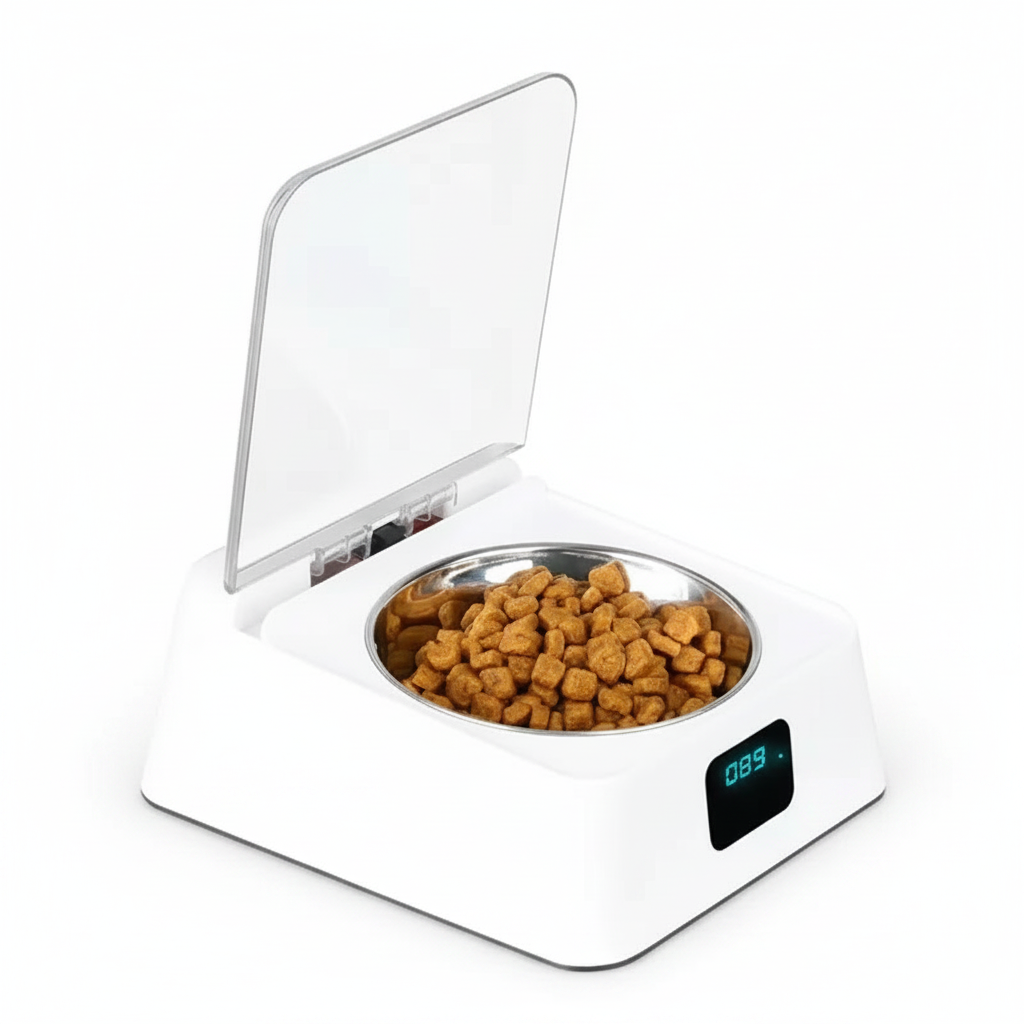 Automatic cat feeder with radar sensor cover and stainless steel bowl