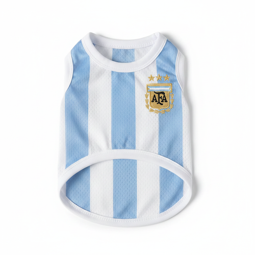 Argentina striped dog soccer jersey fabric detail flat lay