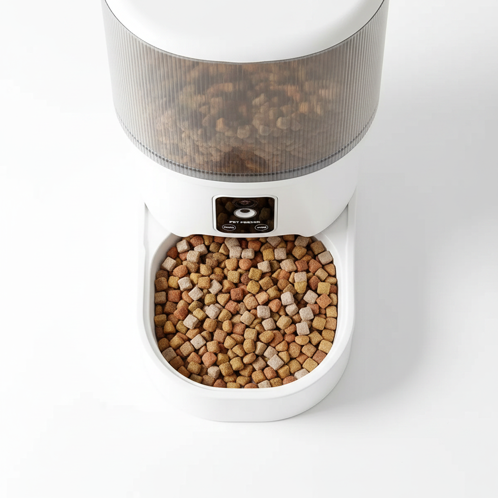 Automatic pet feeder camera and control panel detail close-up