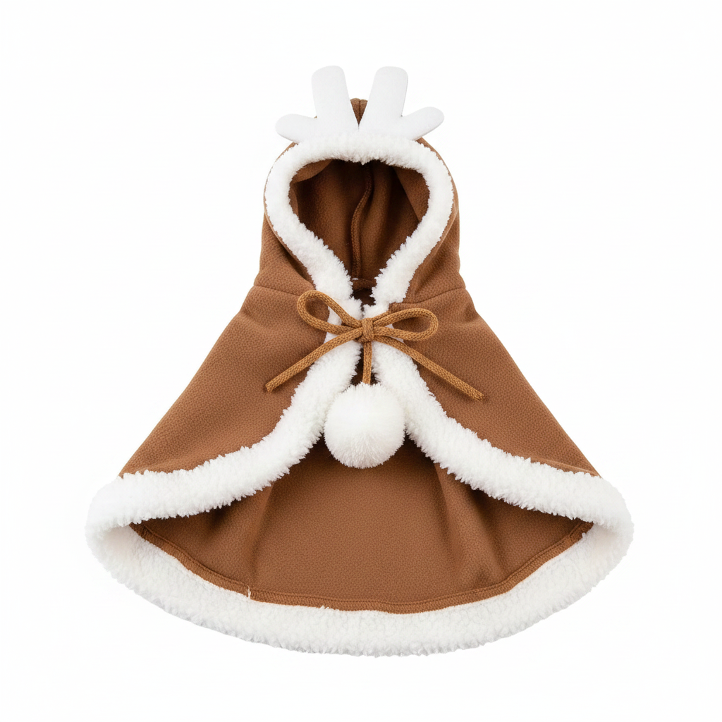 Reindeer pet cape fabric and detail flat lay